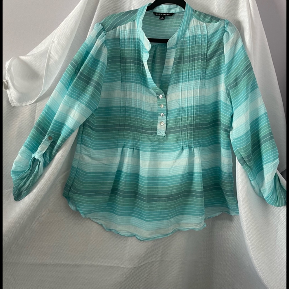 Zac & Rachel Blue/Teal/White Stripe Long Sl Shirt loose fit size XL